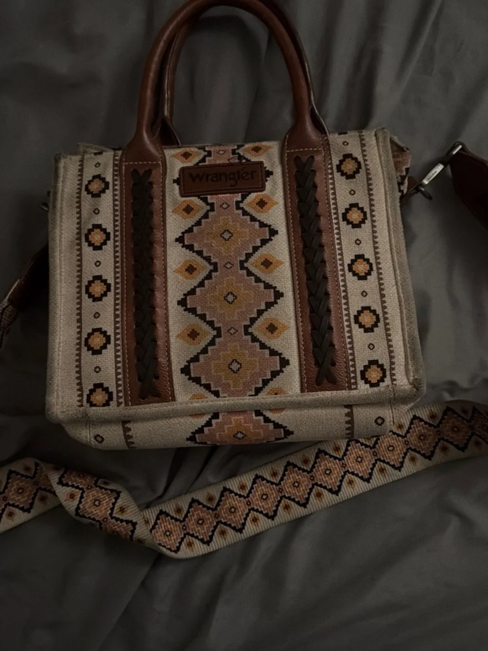 Wrangler Beige & Brown Southwestern Embroidered Satchel
